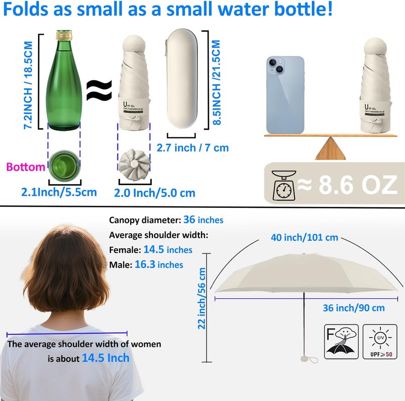 BAODINI Travel Essentials Mini Umbrella for Purse With Case Small Compact UV Sun Protection Lightweight Tiny Pocket Manual Open Close Umbrella for Women Kids and Men Fits Purse Backpack - Image 4